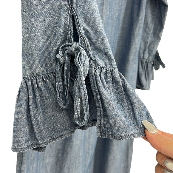 J Crew Chambray Ruffle 3/4 sleeve Dress size 4 - Picture 3 of 9